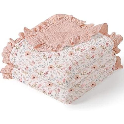 lulumoon Muslin Baby Blanket for Girl: 100% Cotton Toddler Blanket 47"x47"