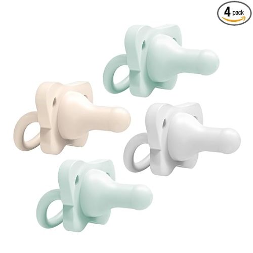 Dr. Brown's HappyPaci 100% Silicone Baby Pacifier, Contoured One-Piece Design, Gray, Green, Ecru, 0-6m, BPA-Free, 4-Pack