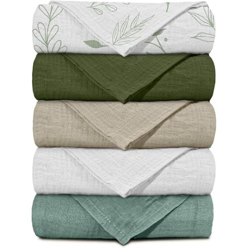 Muslin Receiving Blankets 5 Pack, Soft Swaddle Wraps for Newborn Babies