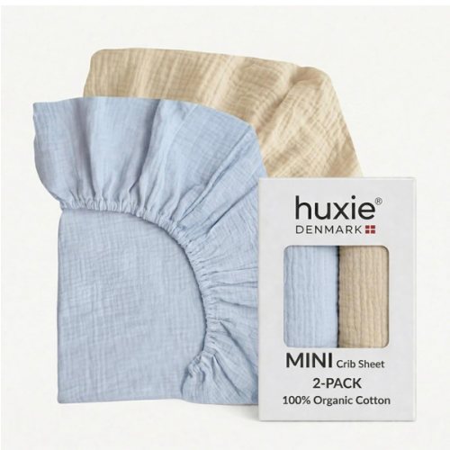 Amazon.com: Huxie Mini Crib Sheets, 100% Organic Cotton, 24"x38" Pack n Play, Set of 2 | GOTS-certified deep-pocket 360° fit, also fits bassinets, playards & portable cribs (Baby Blue/Fog)