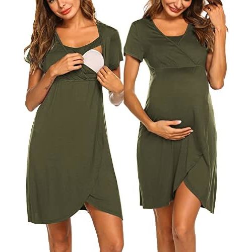 Ekouaer Nursing Nightgown 3 In 1 Maternity Nightgown Short Sleeve Nursing Gown Breasfeeding Sleepwear Delivery Dress