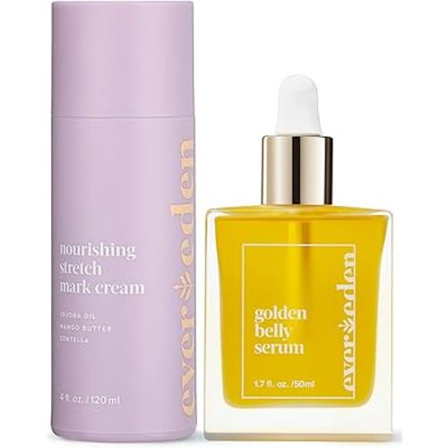 Evereden Mama Must-Have DUO - Golden Belly Stretch Mark Oil & Nourishing Stretch Mark Cream - Dermatologist-Developed Clean & Vegan Maternity Skin Care for Stretch Mark Reduction & Skin Hydration