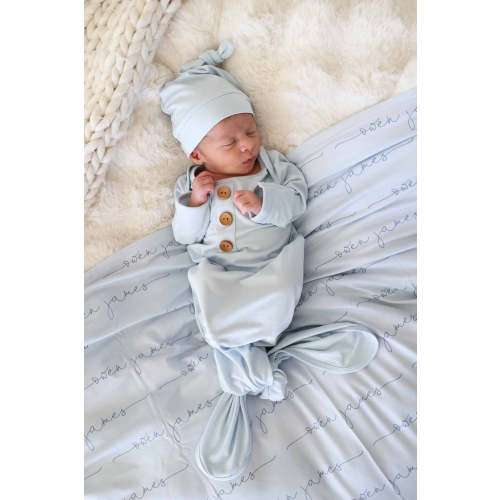 Baby Blue Newborn Baby Knot Gown & Hat Set
