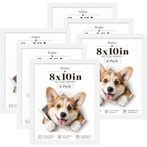 8x10 Picture Frame Set of 6,Wall or Tabletop,White Woodgrain
