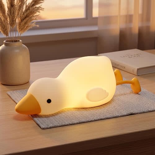 Goose Baby Night Light for Nursery, 3 Level Dimmable Cute Desk Lamp | Silicone Rechargeable Night Light for Kids, Squishy Fun Lamps for Child, Baby Room Decor
