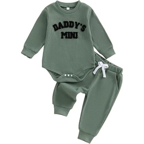 Baby Boy Clothes Daddy's Mini Waffle Romper Pant Set