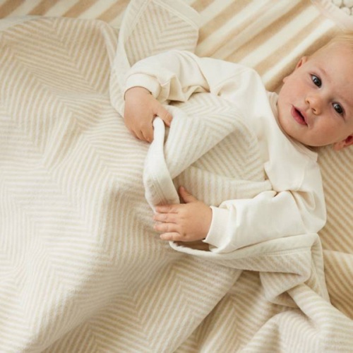 Mini Harborview Herringbone Cream Blanket - ChappyWrap