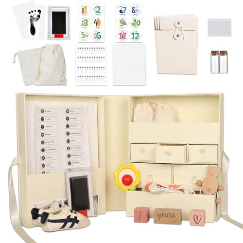 Baby Keepsake Box, Memory Storage with 8 Pieces (Light Yellow) | Large Memory Box with Lid, Newborn Keepsake Box for Baby Girls & Boys and Mother's Day gifting