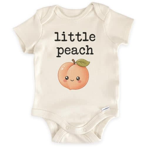 Little Peach Baby Bodysuit, Cute Fruit Newborn (0-3 Months, Natural) | Foodie Baby Gift, Kawaii Peach Graphic, Summer Fruit Outfit, Baby Shower, Neutral Infant Style