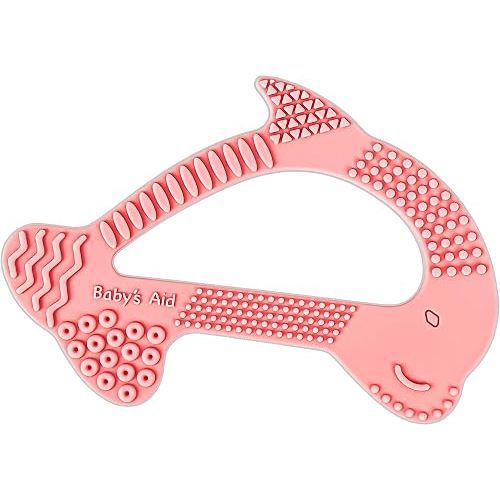 Silicone Baby Teether - Dolphin | 8 Teething Relief Textures, 100% Food-Grade, Easy to Hold & BPA Free Silicone Teethers for Babies, Baby Teething Toys, Soft Chew Toy for Babies Ages 3M+, Baby’s Aid