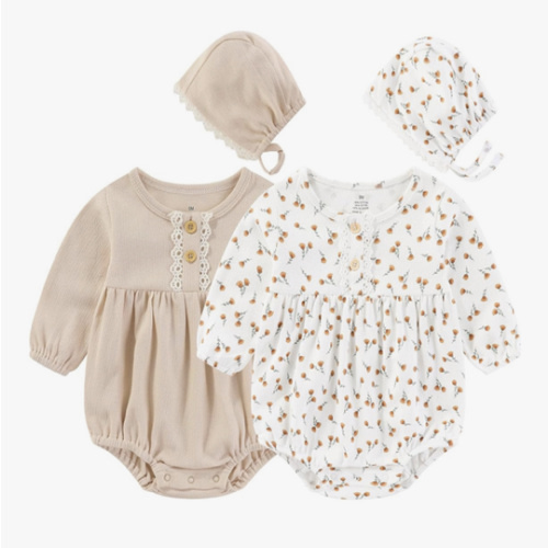 Baby Girl Clothes Cotton Bubble Romper Floral Bodysuits Infant Outfit Set