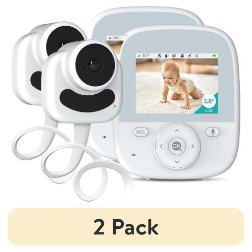 (2 pack) Vizolink AI Smart 2.8'' Video Baby Monitor with Camera & Audio, Cry Detection, Night Vision, 1200ft Range