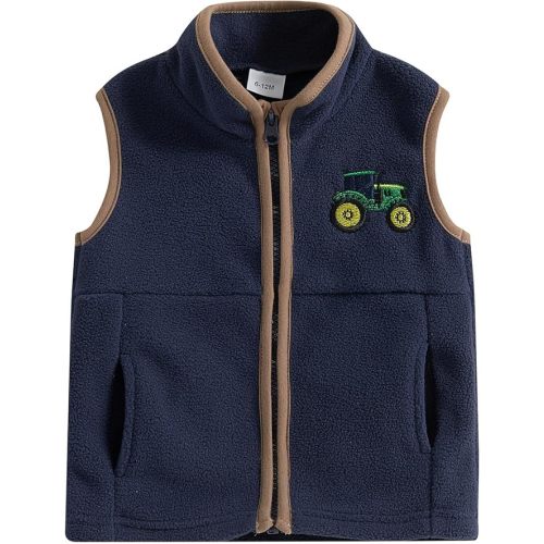 Toddler Boy Kids Fleece Winter Vest Warm Jacket Fall Outwear Vest Zip Up Tractor Embroidery Baby Infant Coat