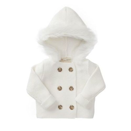 Hope & Henry Baby Faux Fur Hooded Sweater (Soft White with Faux Fur, 0-3 Months)