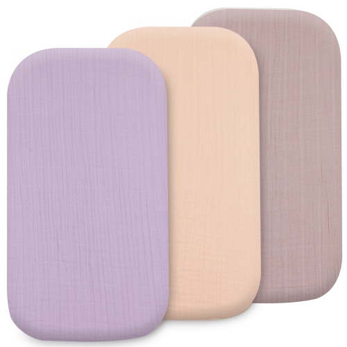 Baby Muslin Bassinet Sheet Set for Boy and Girl, 3 Pack Organic Cotton Universal Fitted Bedding Cover for Oval, Hourglass & Rectangle Bassinet Mattress, Fitted Sheets Size 32 x 16 x 4 Inches