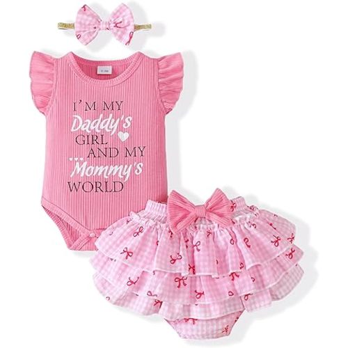 Mioglrie Baby Girl Clothes Newborn Girl Outfits Summer Short Sets Ruffle Sleeve Clothes for 3 6 12 18 Months Girls