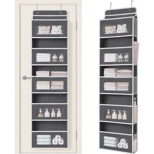 UFORU Over The Door Organizer Storage, 5 Tiers Large Capacity Door Hanging Organizer Shelf, 44lb Heavy-Duty Behind the Door Storage for Closet, Bathroom, Baby Nursery, Bedroom, Shoes, Grey