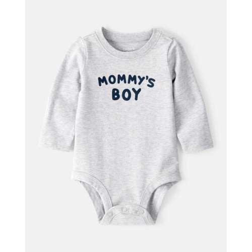 Baby Boy "Mommy's Boy" Long-Sleeve Graphic Bodysuit - Grey