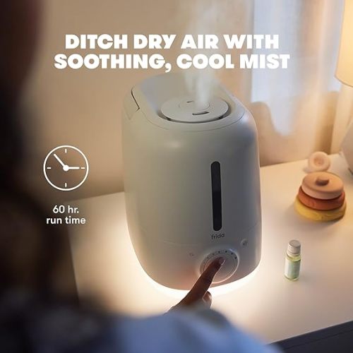 Frida Baby 3-in-1 XL Top Fill Humidifier for Bedroom, Allergy Relief, 6L Tank Cool Mist Humidifier for Large Rooms + Diffuser, Nightlight, Auto Shut-Off, Quiet, Carry Handle, Essential Oil Diffuser