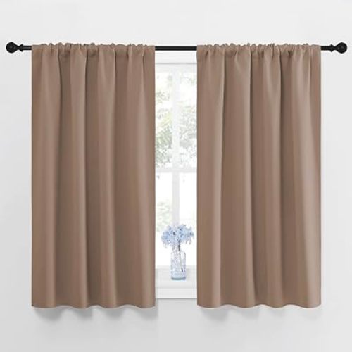 NICETOWN Kitchen Window Blackout Curtains - Window Treatment Thermal Insulated Rod Pocket Blackout Draperies/Drapes for Bedroom/Kitchen (Tan=Cappuccino, Set of 2, 42 inches Wide by 48 inches Long)