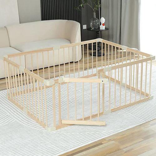 Baby Playpen Play Fence Gate Play Pen Wood Large,Playpens for Babies and Toddlers Kids Indoor,Baby Play Yards Gym