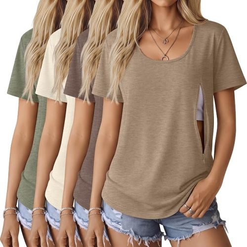 Oakgarden 4 Pack Women's Nursing Tops Breastfeeding Shirts