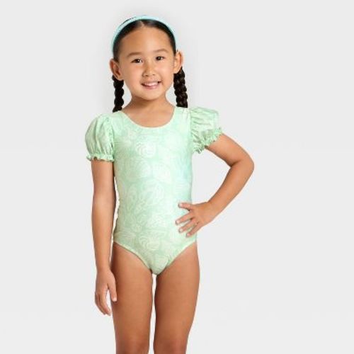 Toddler Girls' Puff Sleeve Seashell One Piece Swimsuit - Cat & Jack™ Green 2T
