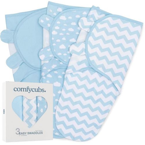 Swaddle Blankets for Baby Girl & Boy 3 Pack Sleep Sack Velcro by Comfy Cubs - Small, Blue
