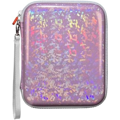 Sparkly Card Holder for YOTO Player Cards - 120 Pockets Portable Binder with Zipper, Carry Strap & Sleeves for Yoto Player/Mini Audiobook Cards, Travel-Friendly Hard Storage Organizer(Pink)
