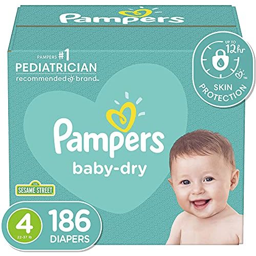 Diapers Size 4,Pampers Baby Dry Disposable Baby Diapers, (Packaging & Prints May Vary)186 Count(Pack of 1)