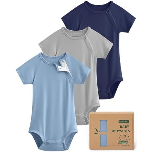 Yoofoss Baby Bodysuits Rayon Made From Bamboo, Soft Breathable Short Sleeve Newborn Baby Boy Girl Clothes 3 Pack