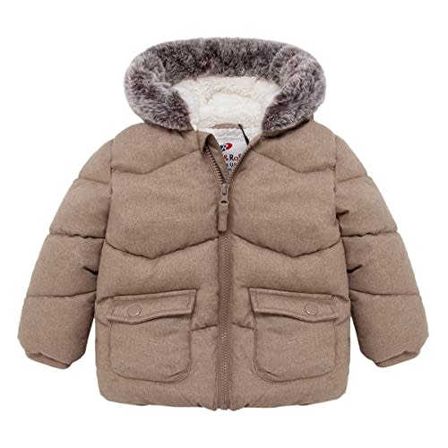 Rokka&Rolla Baby Boys' Sherpa Lined Winter Puffer Jacket with Mini Fur Hood | Skin-Friendly Sherpa Lining And Soft Mini Fur Hood, Button-Snap Pockets For Newborn Infants And Toddler For 6-24 Months
