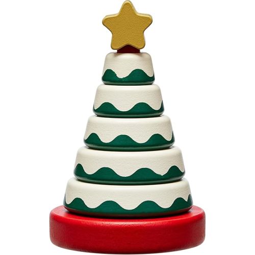 Pearhead Christmas Tree Stacking Toy Set, Holiday Toys for Toddlers, Baby Nursery Holiday Décor, Wooden Sorting and Stacking Tower Educational Toy for Kids