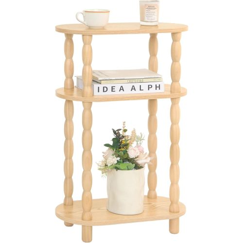 MaxSmeo Narrow Side Table, Small End Table with 3-Tier Open Shelf, Slim Bedside Table Nightstand for Small Spaces, Bedroom, Living Room (Rustic Walnut)