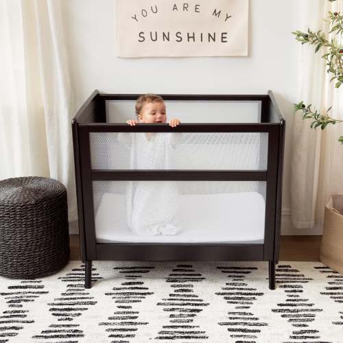 HALO | Black Wood Baby Mini Cribs with Mesh Walls