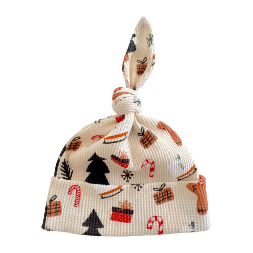 Organic Waffle Knot Beanie, Gingerbread Wonderland Snow – SpearmintLOVE