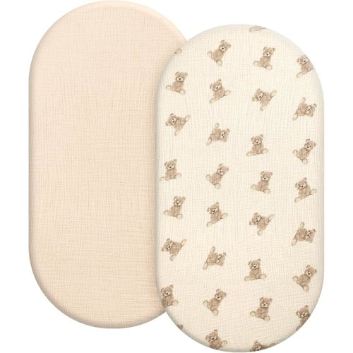 100% Organic Cotton Muslin Baby Bassinet Sheets 2 Pack 33”x17” for Baby Girl Boy, Soft Fitted Mattress Pad Cover Compatible with Halo BassiNest Swivel Sleeper, Graco, Baby Delight, Chicco, Angelbliss