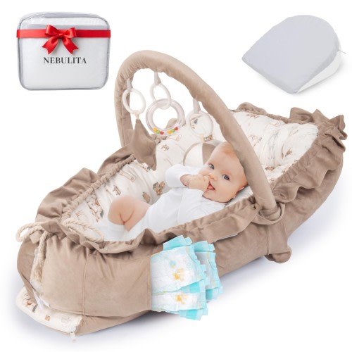 Premium Newborn Lounger: Soft Cotton, Portable Infant Support Cushion, Cream