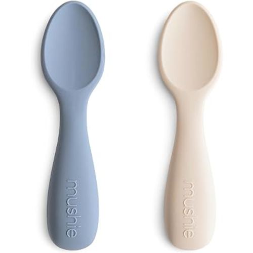 mushie Silicone Toddler Starter Spoons | 2 Pack (Tradewinds/Shifting Sand)