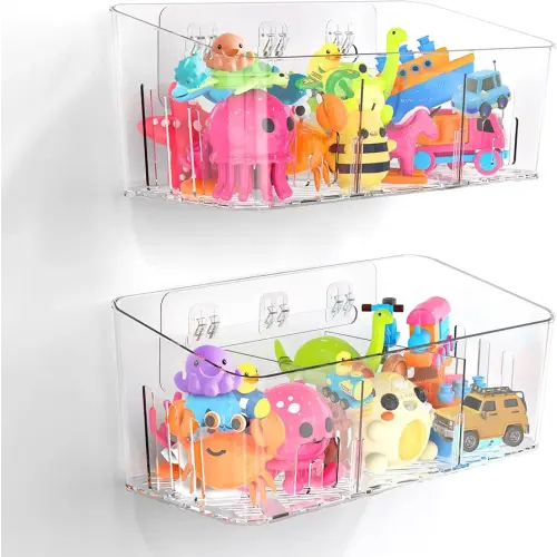 Lysam Bath Toy Storage 2 Packs, Large Bath Toy Holder with 3 Compartment, Quick Dry Bathtub Toy Organizer, Bath Tub Toy Net, Shower Toy Basket & Bin, Bathroom Accessories for Baby,Toddler,Kids（Clear）