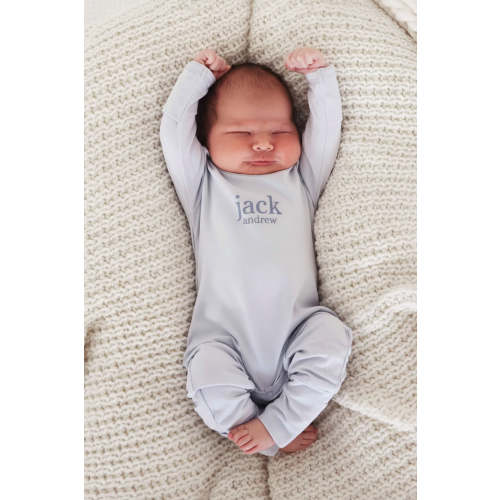 Personalized Full Length Snap Romper | Light Blue