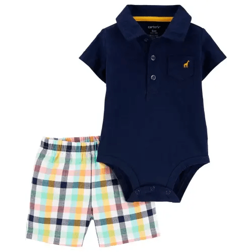 2-Piece Polo Bodysuit & Short Set - Multi - 18M