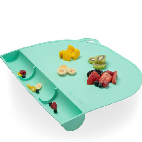 UpwardBaby Rectangular Silicone Placemat - Suction Food Catcher for High Chair & Kids, Non-Slip Washable Table Mats, Travel Toddler Placemat & Baby-Led Weaning Supplies, Mint