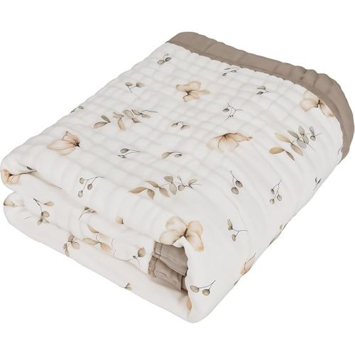 Organic Cotton Muslin Baby Blanket for Boys and Girls - Luxurious Soft Toddler Quilt for Swaddling - Gender Neutral Blanket - Baby and Toddler Gift - Neutral Floral