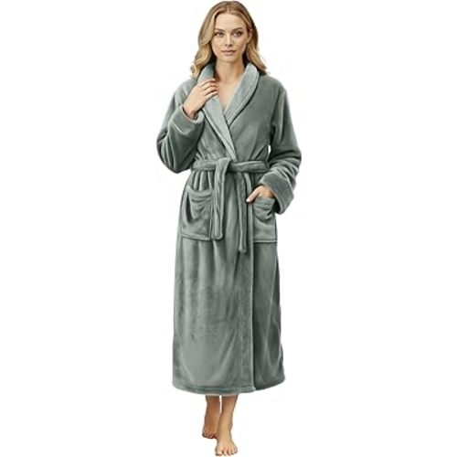 NY Threads Women's Fleece Shawl Collar Bathrobe Plush Long Spa Robe, Medium