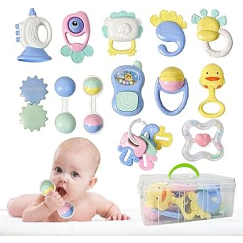 13PCS Baby Rattles 0-6 Months, Baby Teething Toys with Storage Case, Infant Toys 0-3-6-12 Months, Baby Girl Toys, Best Newborn Christmas Gift for Babies Infants Boy Girl