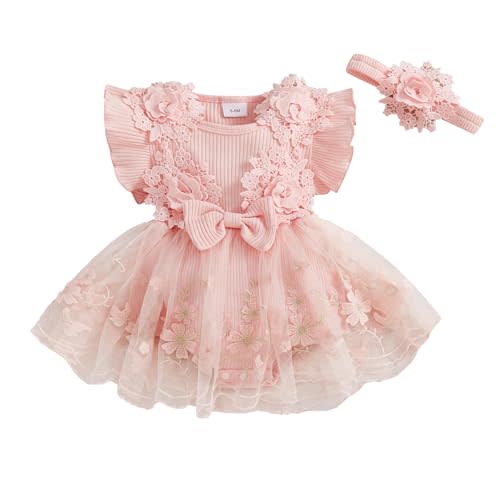 Douhoow Baby Girl Romper Dress Baby Dress Romper Flowers Lace Infant Girl Spring Summer Clothes with Headband