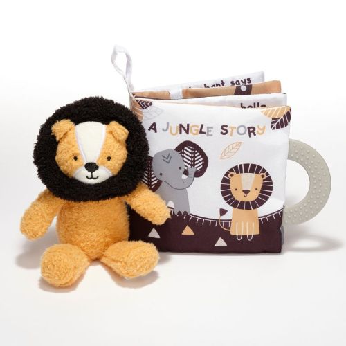 Lambs & Ivy Jungle Story Developmental Soft Book & Lion Plush Toy Gift Set