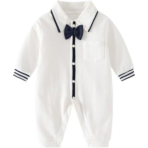 Baby Boys Gentleman Romper One-Piece Outfit 100% Cotton Tuxedo Style with Snap Closure (0-18 Months)