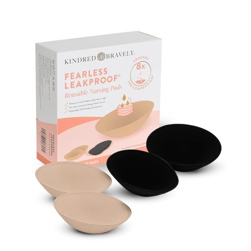 Kindred Bravely Fearless Reusable Nursing Breast Pads, Ultra Absorbent, Leakproof, Washable (4 Pack, Beige/Black)
